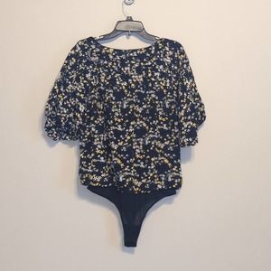 Free People Black Yellow Floral Body Suit Medium